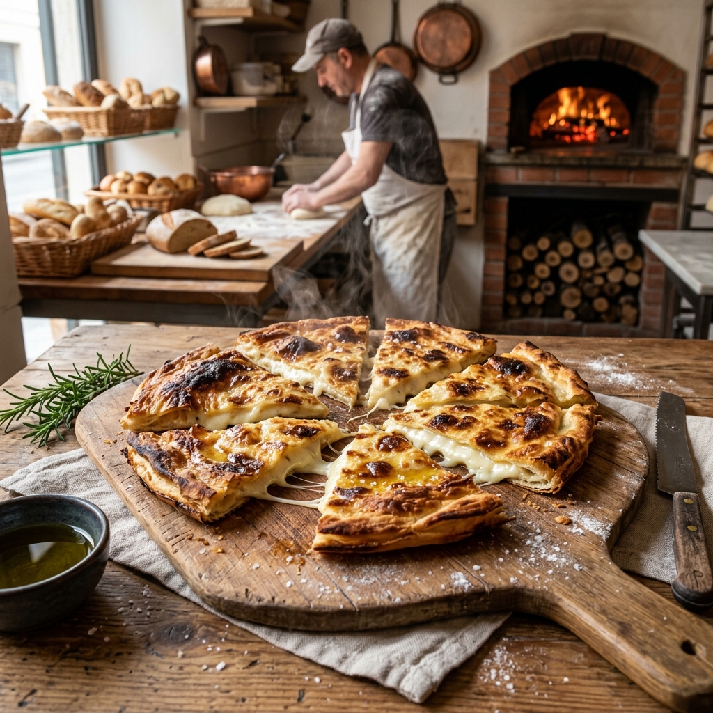 Focaccia col colante stracchino tipo Recco